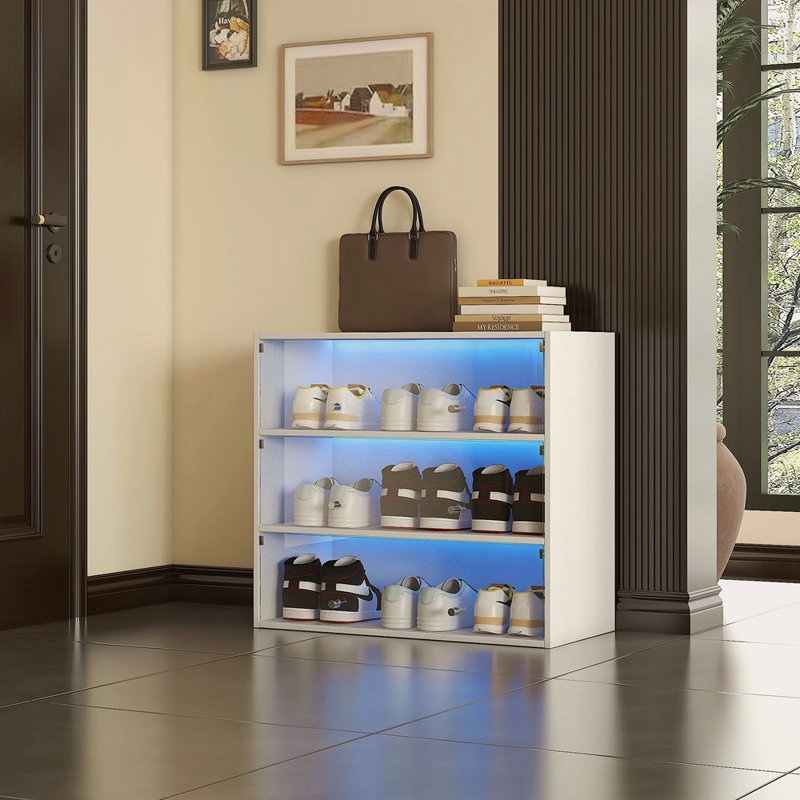 Armoire de rangement à chaussures en verre blanc