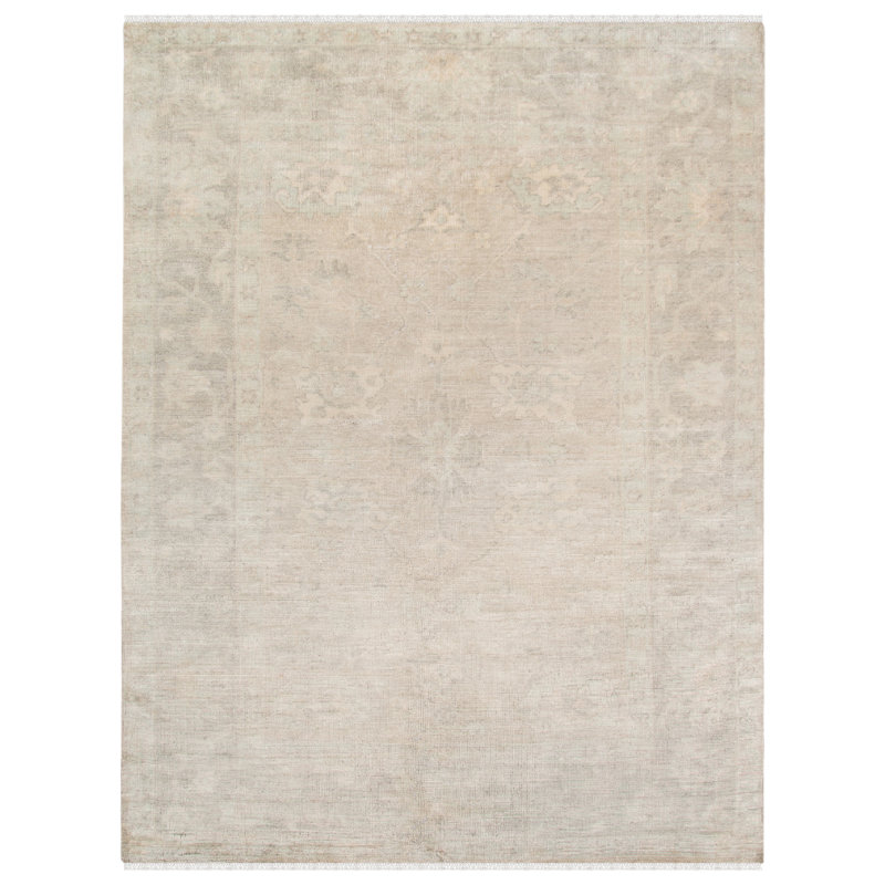 Tapis ivoire en laine noué à la main Trenton, Rectangle 2 pi x 3 pi