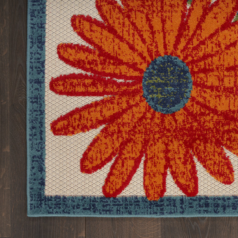 Tapis intérieur / extérieur floral Noleen, Rectangle de 10 pi x 14 pi
