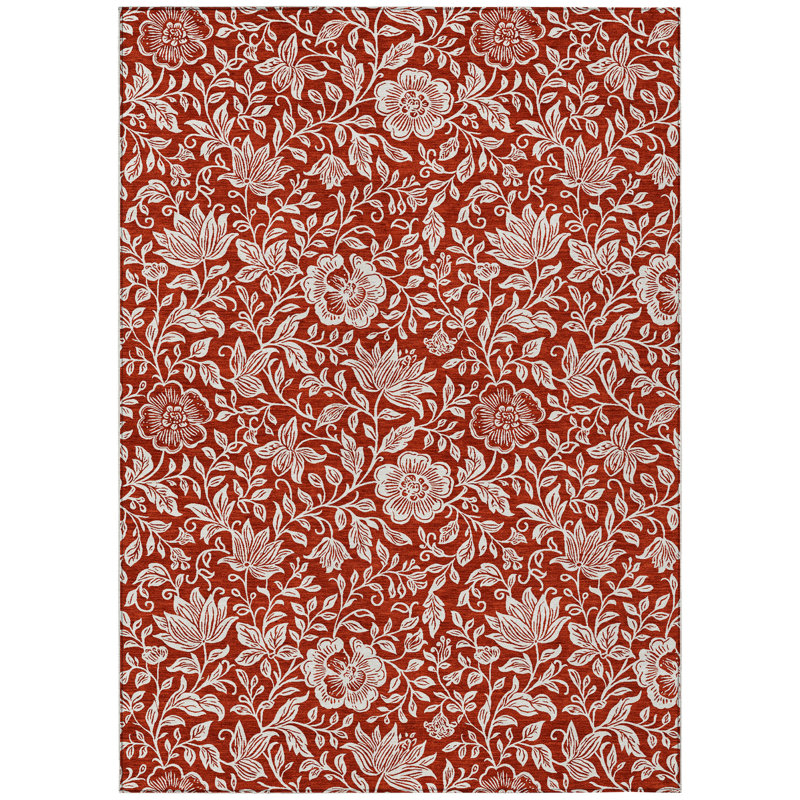 Machine Washable Indoor/Outdoor Chantille ACN2572 Floral Rug, 8' x 10', Red
