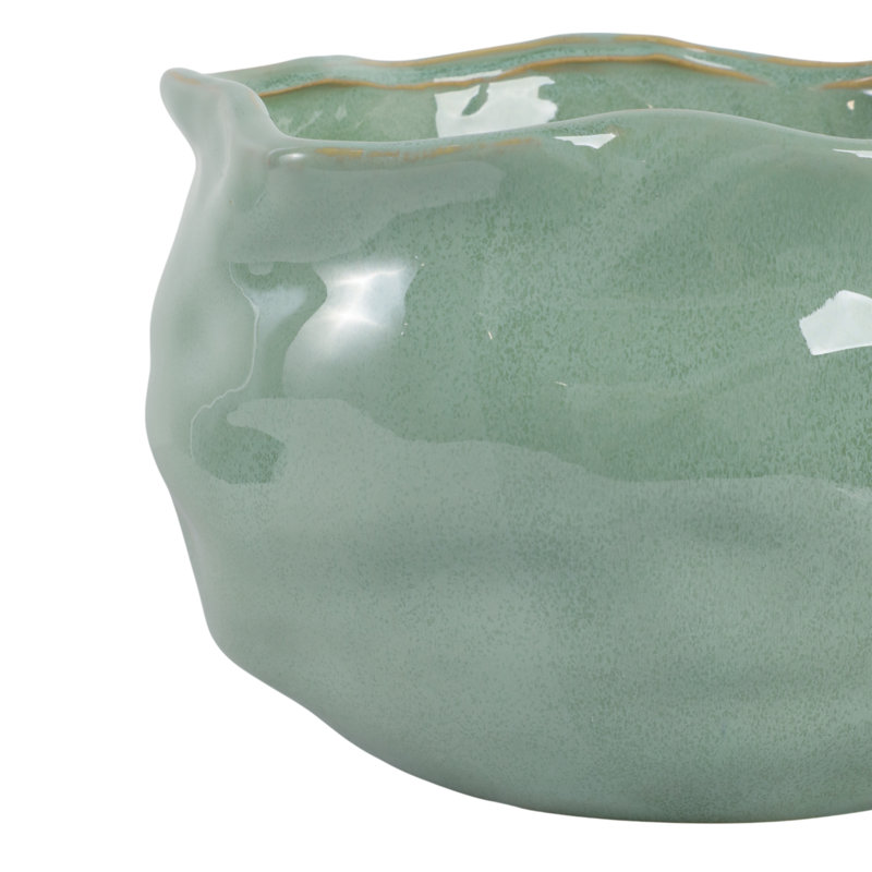 Jardinières décoratives rondes en céramique pour la décoration intérieure - Pots de fleurs minimalistes pour l'extérieur pour le salon intérieur et le patio - ensemble de 2, vert