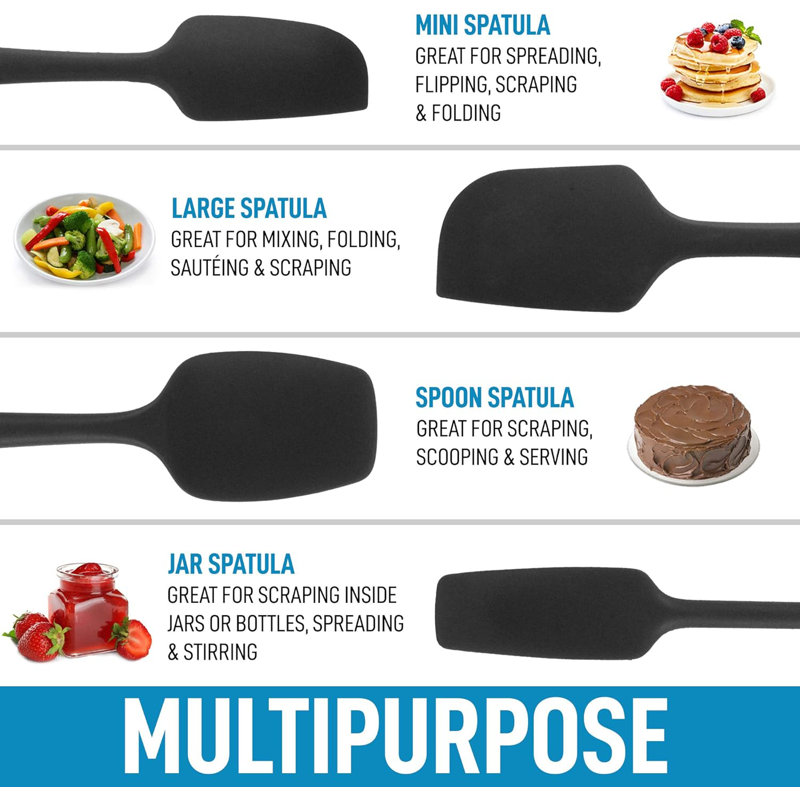 Black 4-Piece Heat Resistant Silicone Spatula Set
