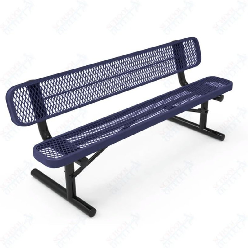 Banc portatif en métal enduit de 6 pieds avec dossier - bleu foncé avec dossier, Bleu très foncé