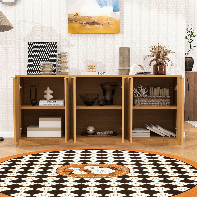 Wavy Sideboard with 6-Door Storage Cabinet, Multi-Functional TV Stand or Buffet Table for Living Room, Natural
