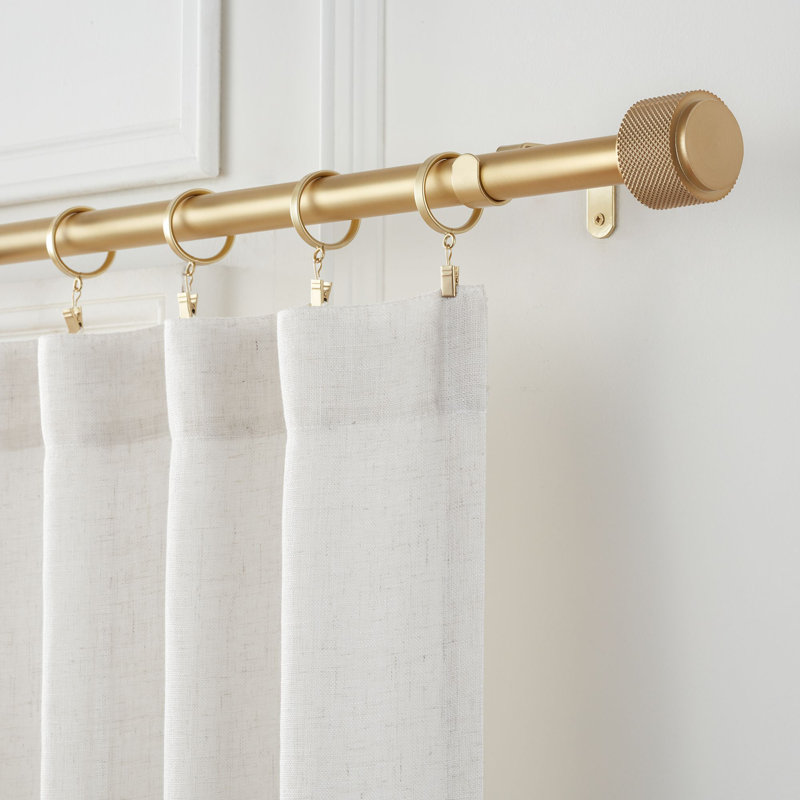 Brushed Gold Adjustable Steel Curtain Rod Set with Knurled Finials