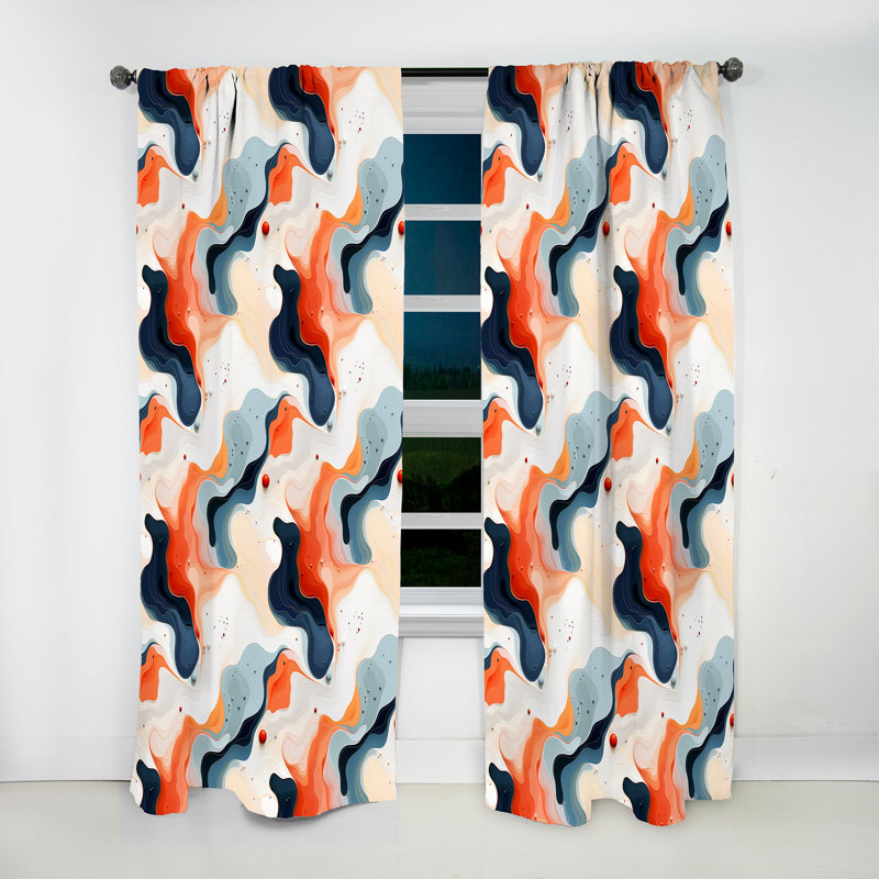 Toile de marbre fusion artistique pêche et bleu - 1 rideau obscurcissant en marbre abstrait - 1 panneaux, L 52 po x L 95 po