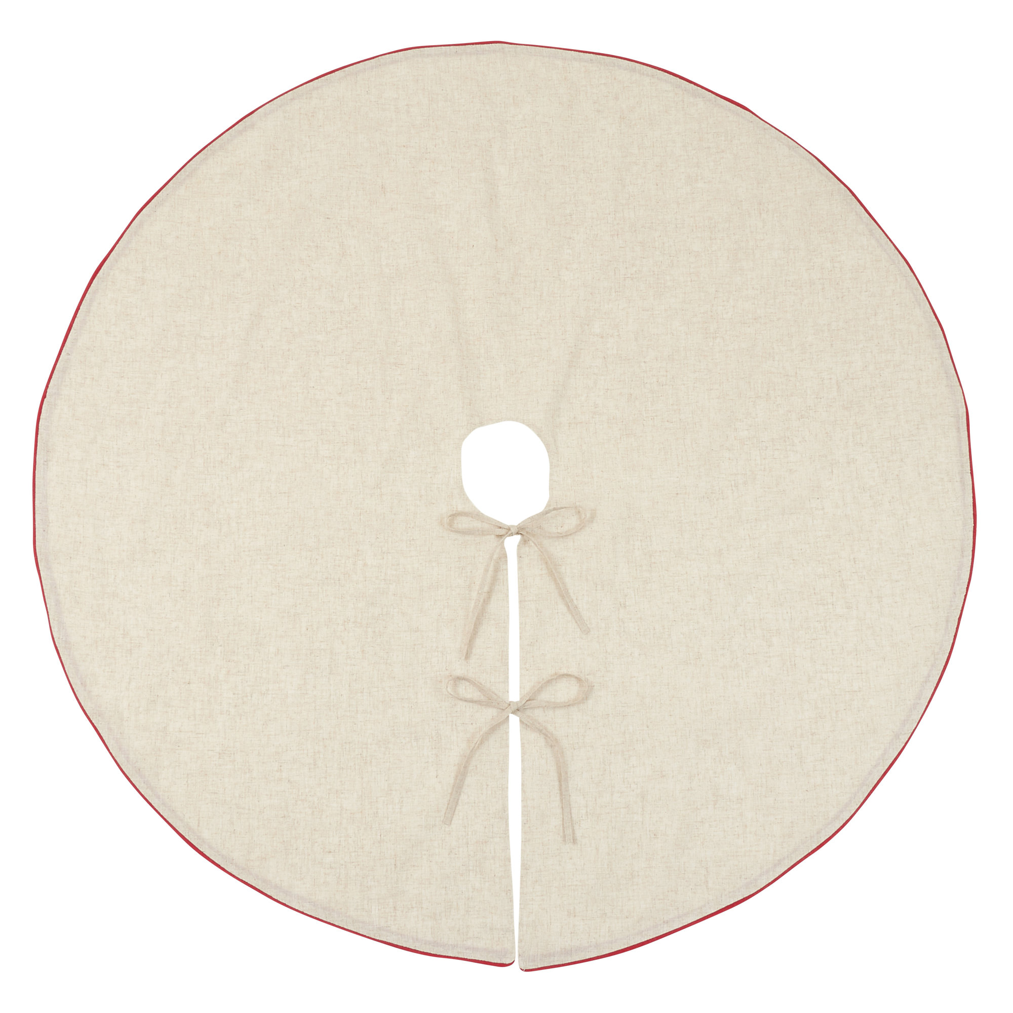 Nylah Tree Skirt, 56", Natural/Red Piping