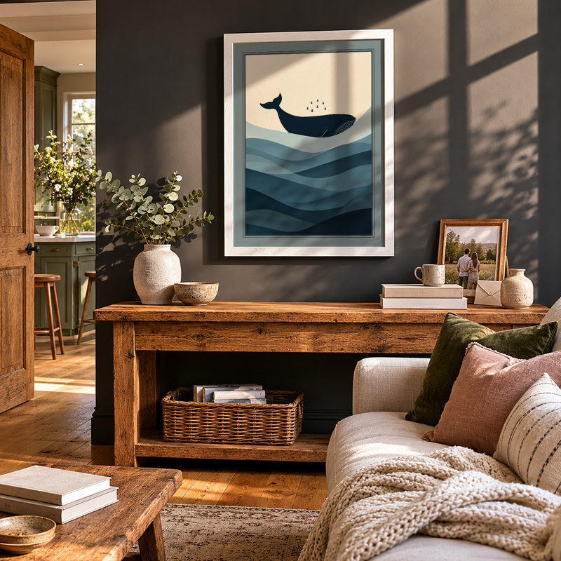 Whale at Surface Coastal - Framed Print, A3 - 42.0 x 29.7 cm, White