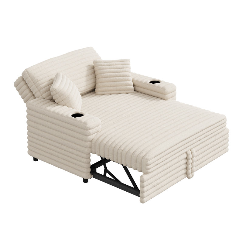 Canapé-lit rembourré en fourrure de lapin, Tissu horizontal en fausse fourrure beige