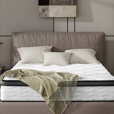 Hybrid Mattress In A Box With Memory Foam & Pocket Coils, Medium Firm, Cooling rayon from bamboo Cover, Pressure Relief, Certipur-US & OEKO-TEX Certif by Alwyn Home