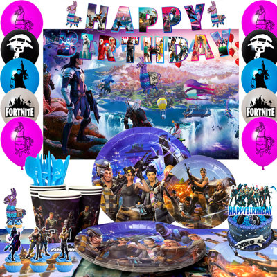 Ensemble de vaisselle de fête 98 pièces Fortnite Birthday Decorations
