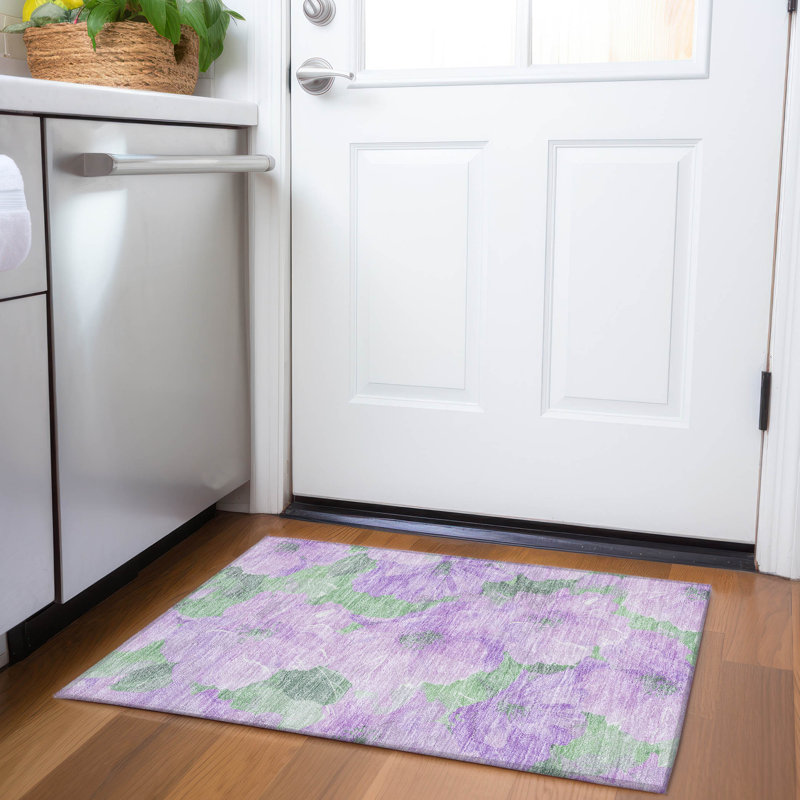 Lavender Floral Synthetic Washable Rectangular Rug 20" x 30"