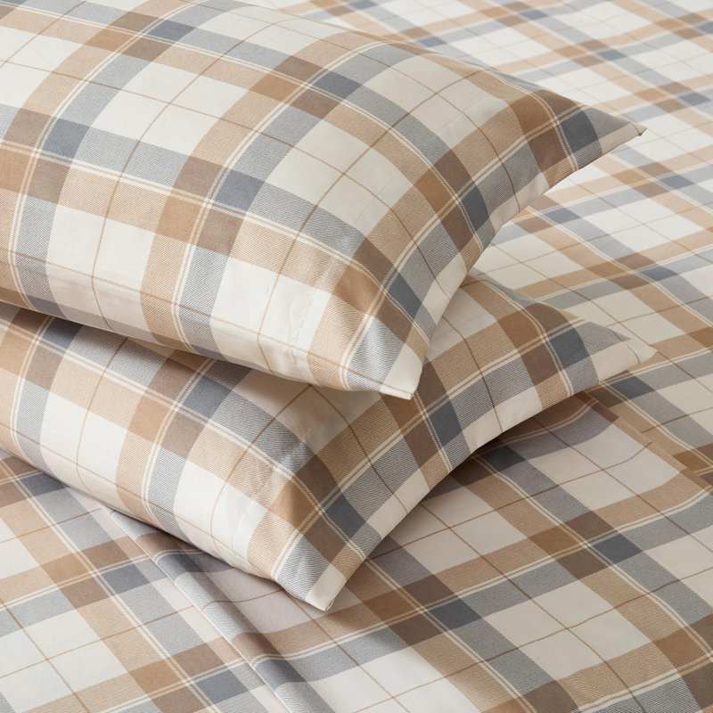 Nautica Deep Pocket Printed Lightweight Sheet Set, Twin XL Sheet Set with 1 Pillowcase, Vintage Trunk Plaid Beige