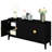 Black Sideboard Storage With 4 Doors. Solid Wood & Material. Adjustable Shelves. Charming Gold Handles. Ample Capacity 4-Door For Dining Room. Black. . Shelf. Stylish Area