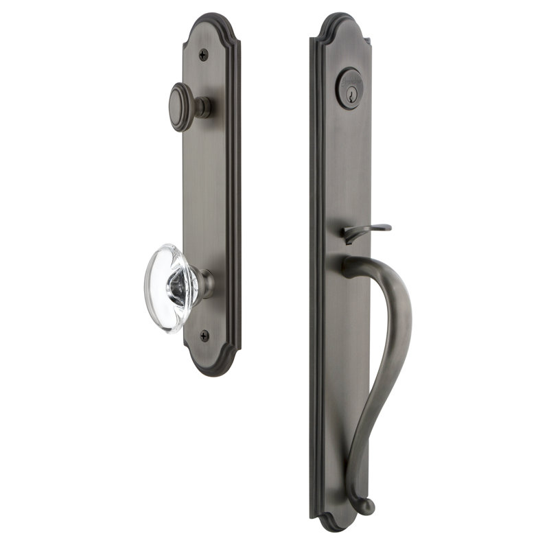 Arc Handleset with Single Cylinder Deadbolt and Provence Door Knob and Rosette, Antique Pewter, 2.375"