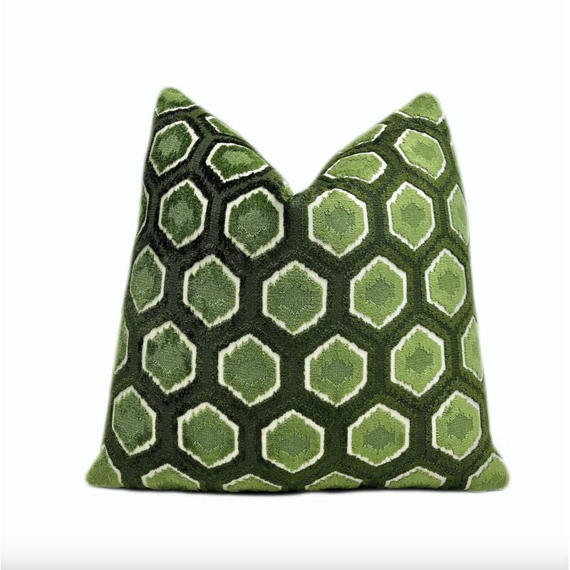 Housse de coussin en velours hexagonal, Vert, H 20 po x l 20 po