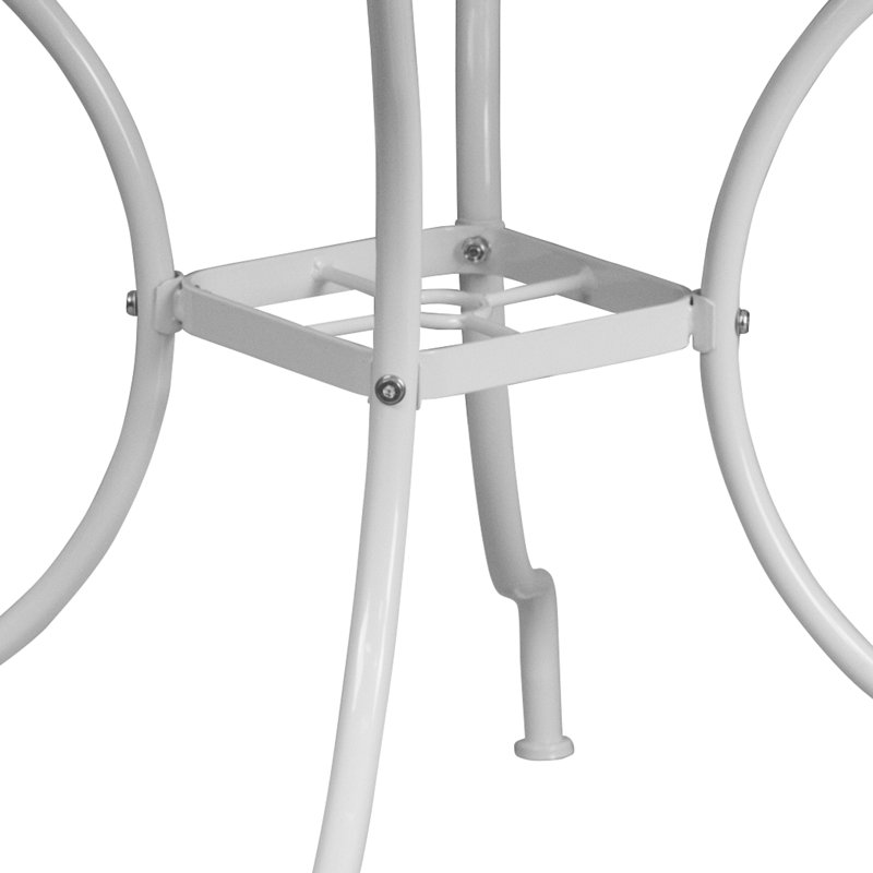 Commercial Grade 35.5" Square Indoor-Outdoor Steel Patio Table with Umbrella Hole, White