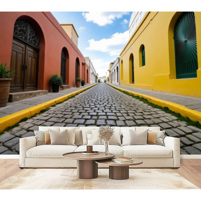 Peel and Stick Wallpaper street old san juan puerto rico puerto ricos Town Wall Murals 100"H x 144"W Removable PVC Wall Paper Self-Adhesive Wall Decor for Bedroom Living Room Home Office