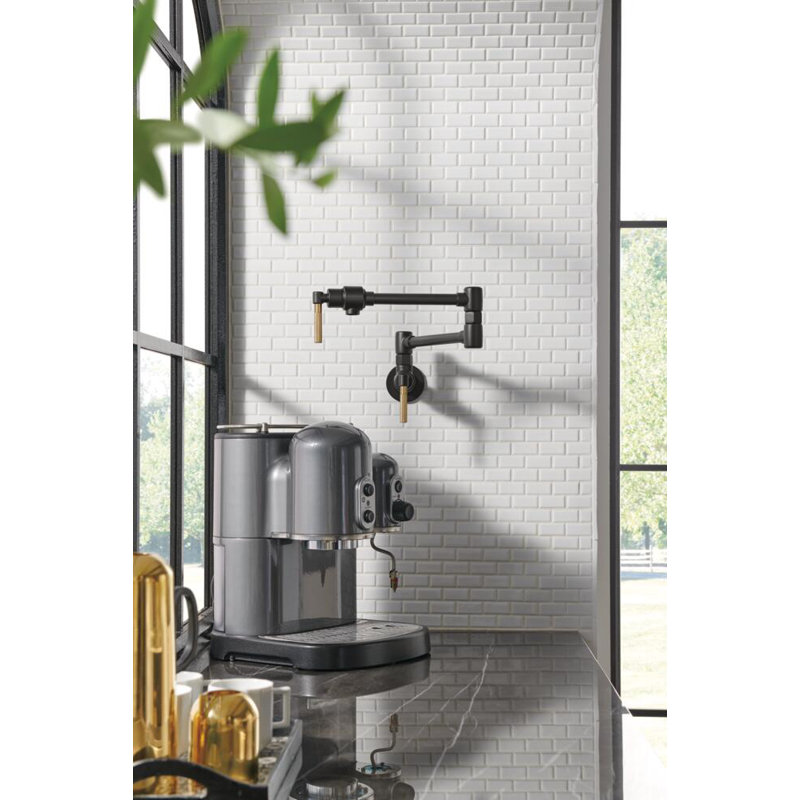 Litze® Wall Mount Pot Filler with Knurled Handle, Polished Nickel