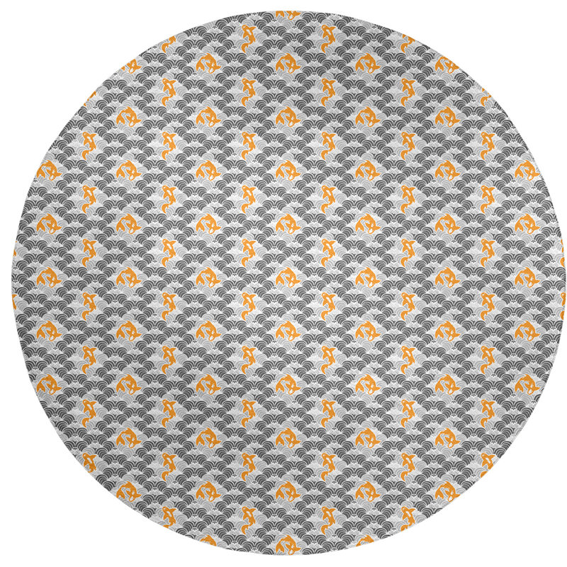 Tapis zone grise poissons et vagues koi, Rond 5 pi