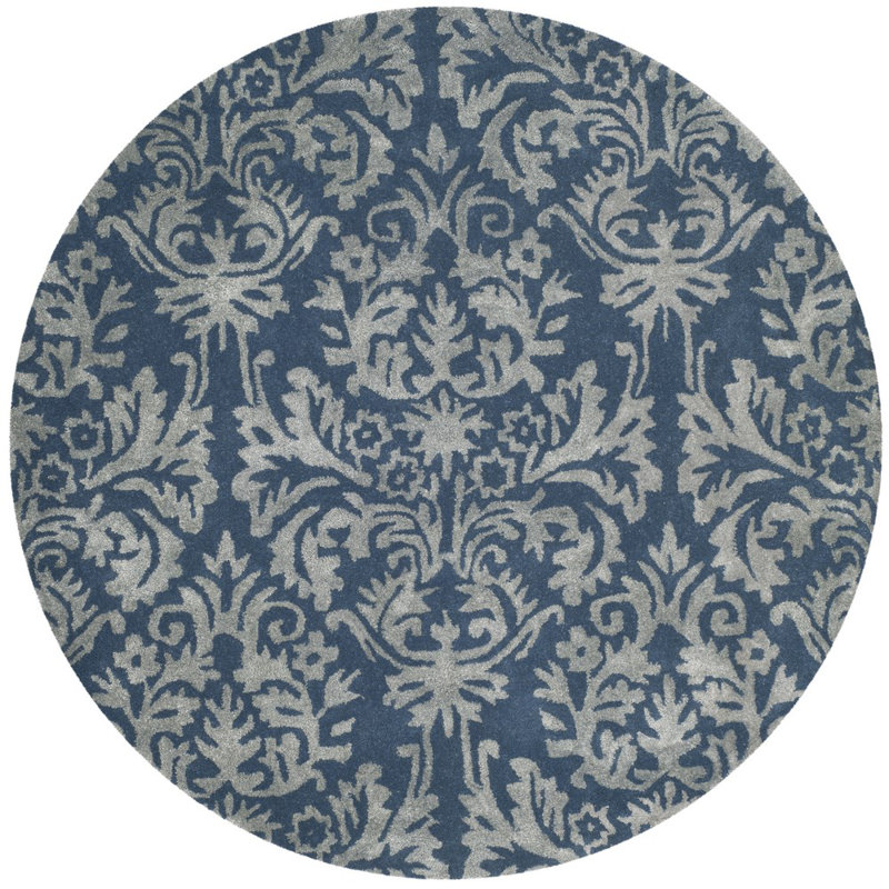 Tapis bleu marine / gris en laine / viscose / coton touffeté à la main Domingues, Rond 5 pi