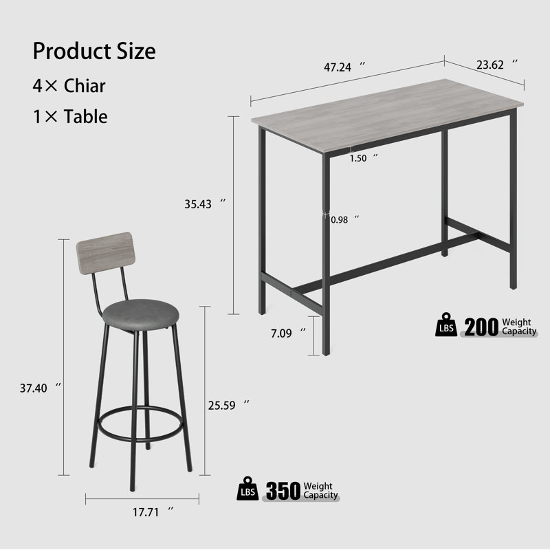 Ensemble de table de bar 5 pièces - table rectangulaire et 4 tabourets pour 4 personnes
