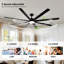 Très grand ventilateur de plafond noir 84 po avec télécommande