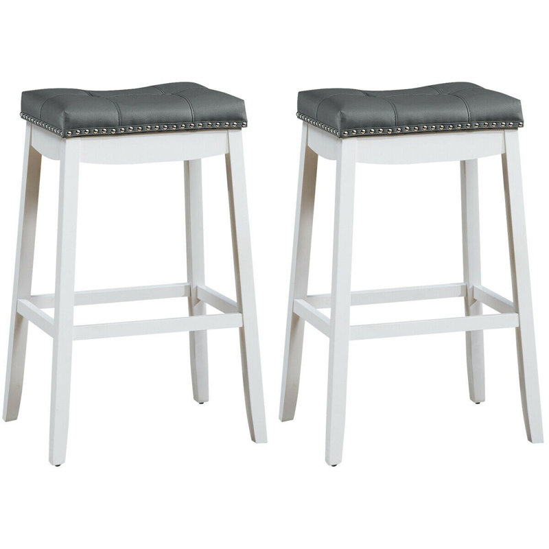 Tabouret de comptoir 24 po Johnee, Blanc, Gris / blanc, Tabouret de bar (siège d'une hauteur de 29 po)
