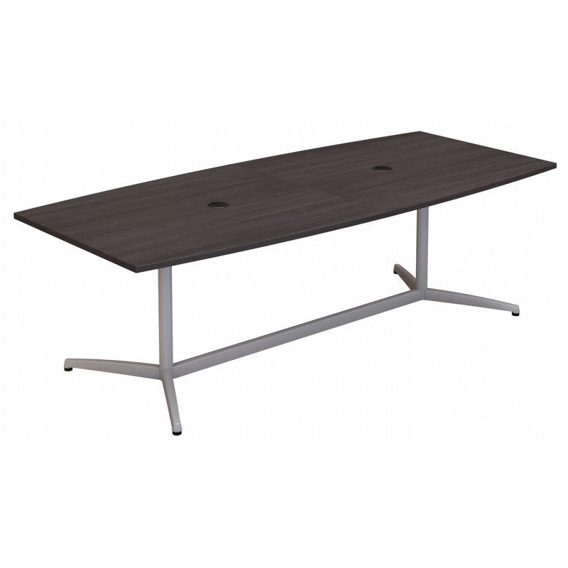 Table de conférence en forme de bateau avec base en métal, H 28,7 po x L 42 po x l 96 po, Gris tempête