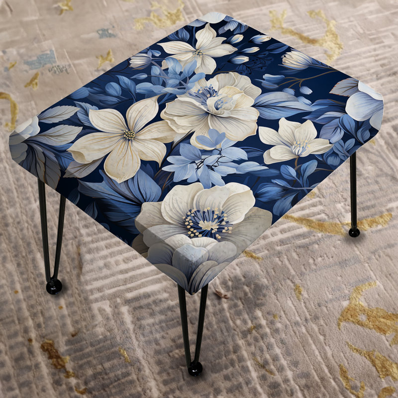 Repose-pieds bleu et blanc à motif floral V - Floral