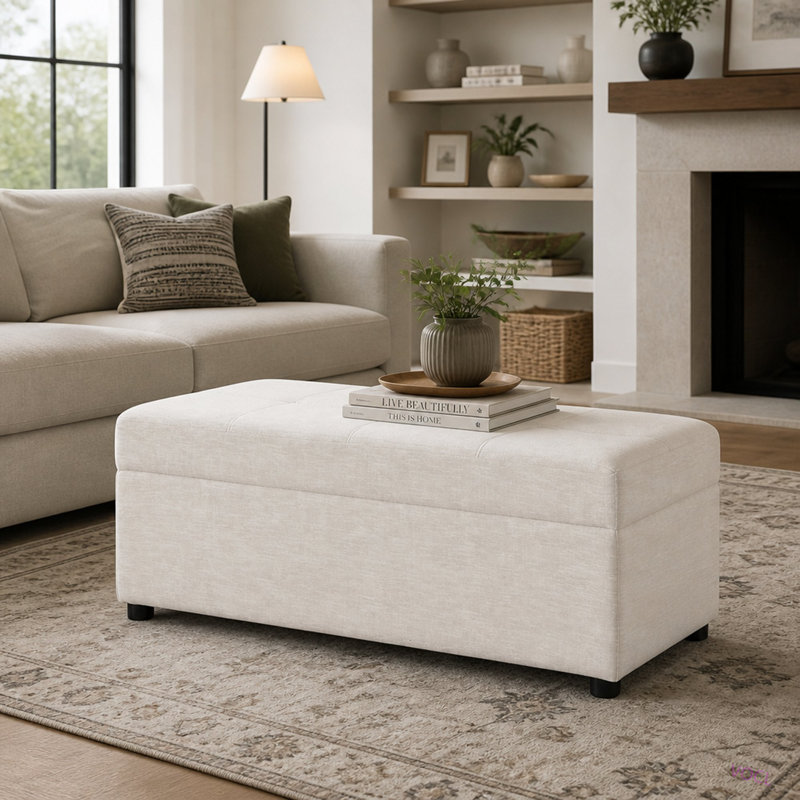 Lit d'appoint convertible ottoman pliant avec matelas, Chenille blanche