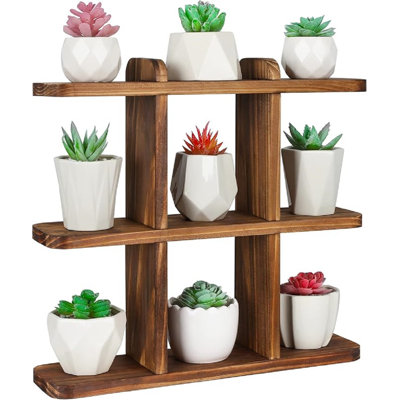 Wood Succulents Plant Stand Windowsill Plant Display Shelf Small Wooden Plant Stand For Desktop Carbonized Color