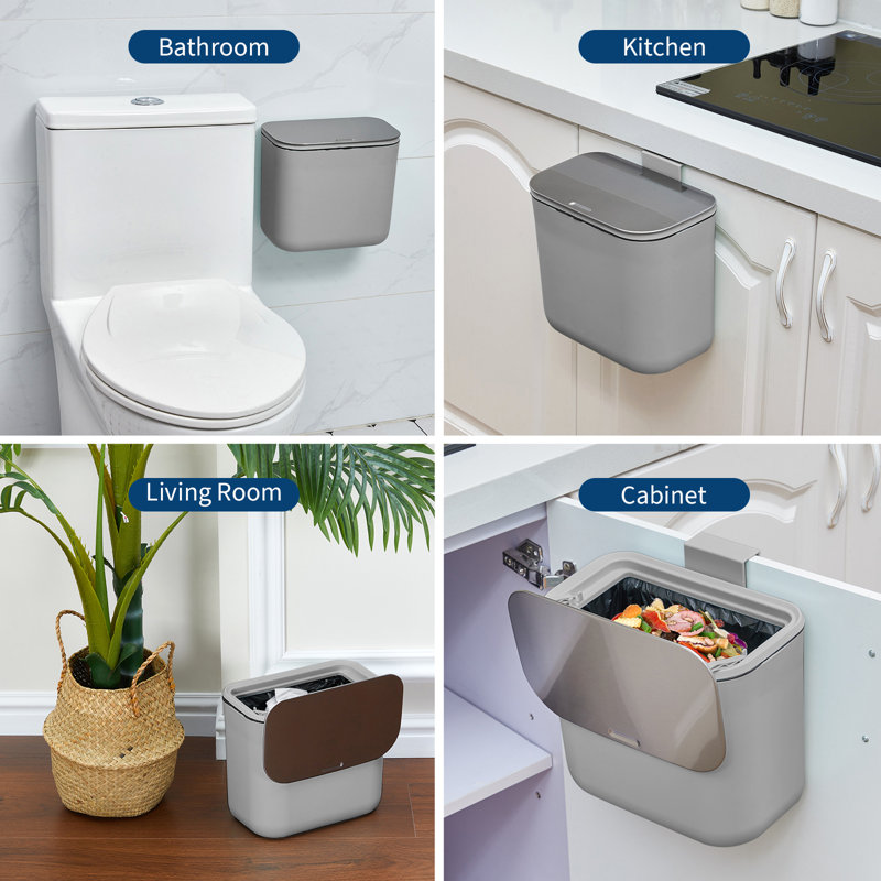 Petite poubelle suspendue avec couvercle en acier inoxydable, bac à compost sans odeur, poubelle peu encombrante pour armoire, sous évier, véhicule récréatif, salle de bain