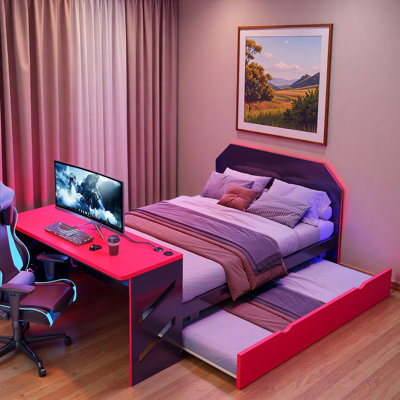 Wood Daybed With Trundle, Desk And Usb Port