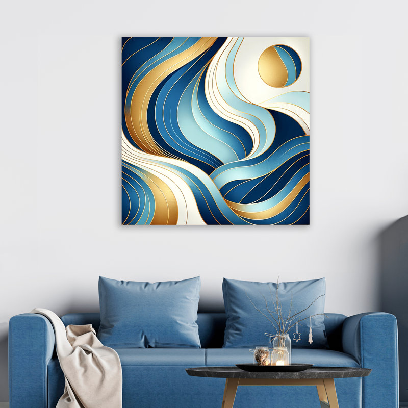 «Golden Swirls Nautical - Abstract Ocean Waves», reproduction d'art sur toile, H 40 po x l 40 po x P 1,5 po