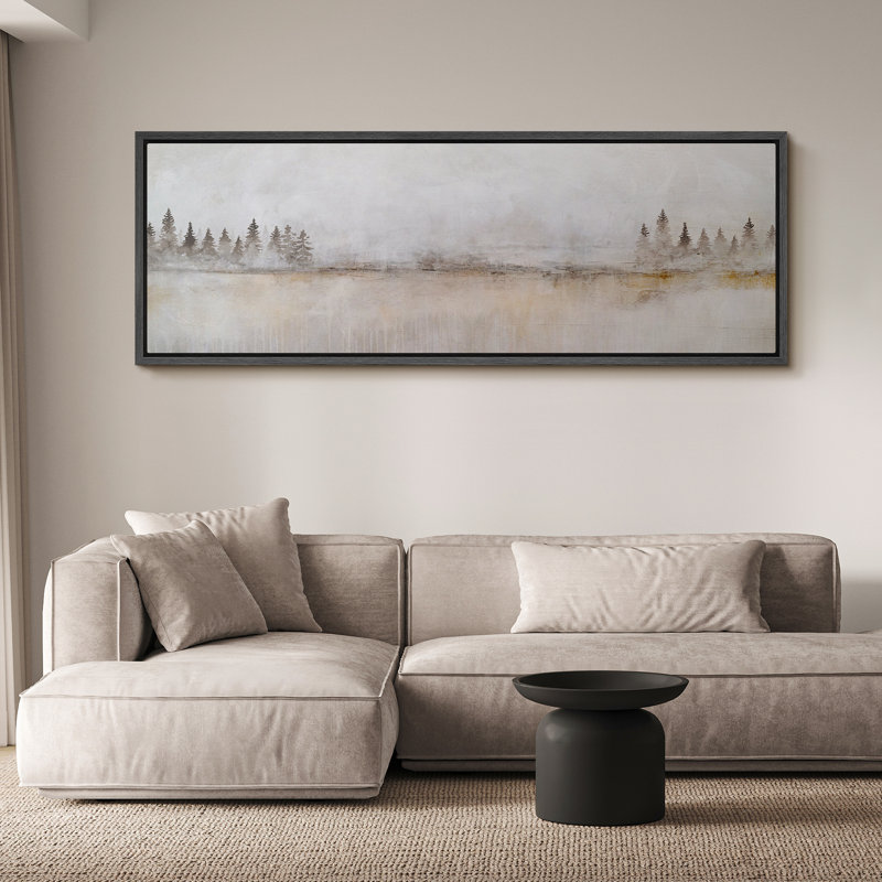 «Woodland Forest Landscape Tranquil Dawn Morning Mist Over The Lake», reproduction d'art sur toile, H 20 po x l 60 po