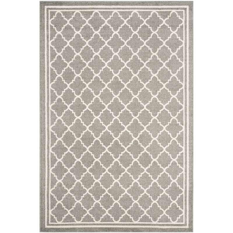 Tapis géométrique Ammundsen, Rectangle 5 pi 3 po x 8 pi, Gris foncé / beige