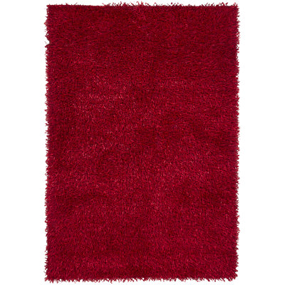 Tapis tissé à la main rouge et noir à poils longs Arae Authentic