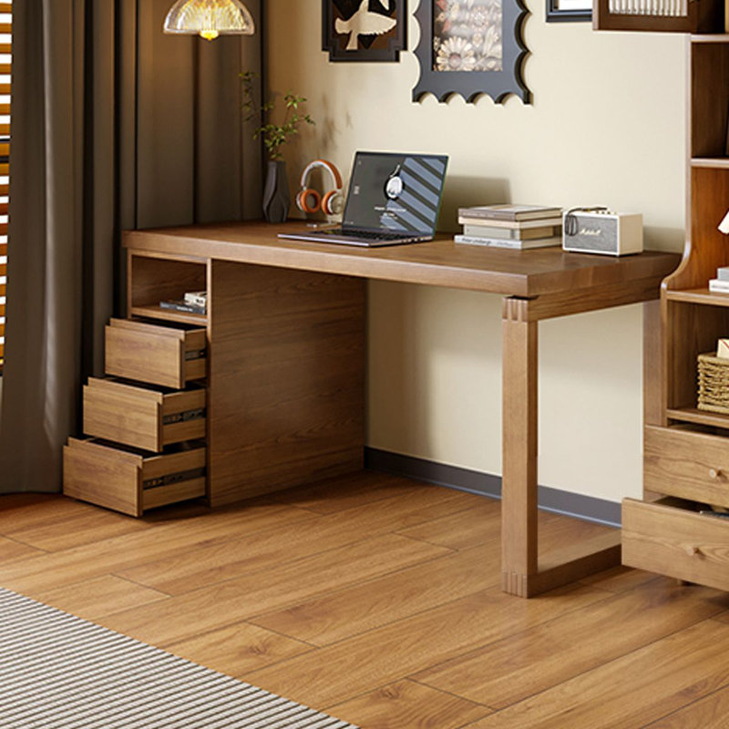 Light-walnut Rectangular Solid Wood desks, 29.53" H x 55.12" W x 23.62" D