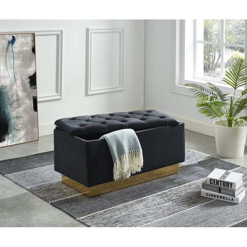 Banc de rangement rembourré Carlito, Noir