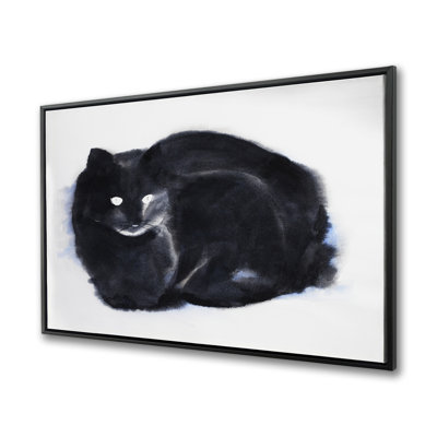 Abstract Watercolor Cat - Black Feline Framed Canvas Decor
