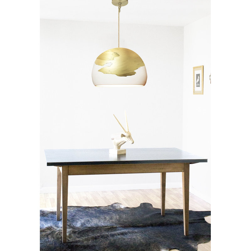 Luminaire suspendu en dome à 1 lumière, Cordon tressé en laiton, Blanc, bronze