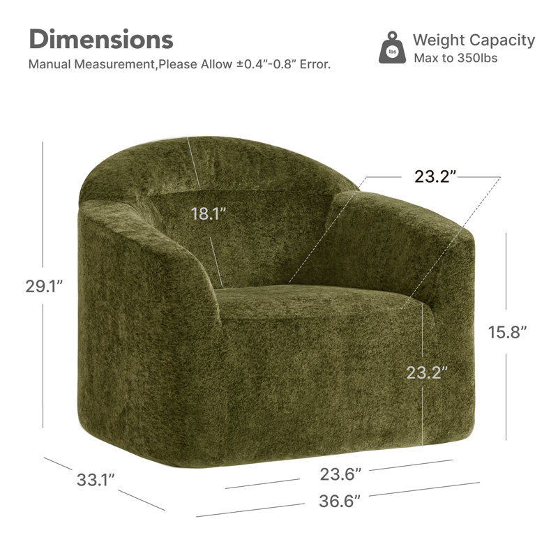 36.6"W Modern Upholstered Accent Chair, Zero-Assembly, Moss Green