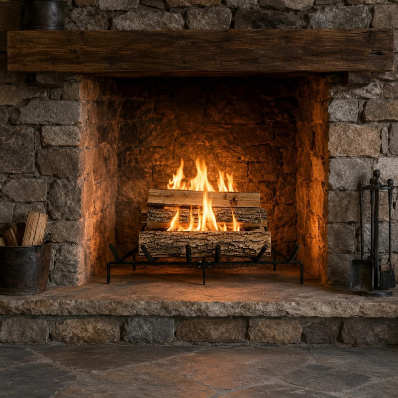  - Grille de foyer 24 pouces avec 6 barres de support | Résistant à la chaleur | Support à bois pour une combustion efficace | Grille en bois robuste pour foyer, foyer intérieur et foyer extérieur