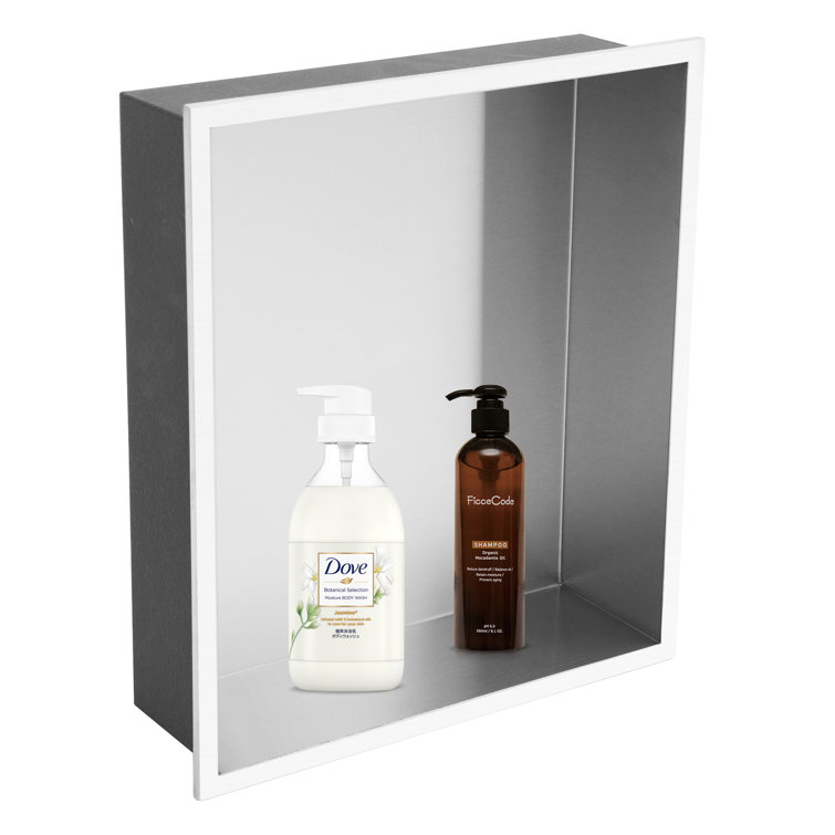 14" W x 12" H Stainless Steel Wall Niche Bathroom Shower Niche No Tile Rectangular Recessed Niche