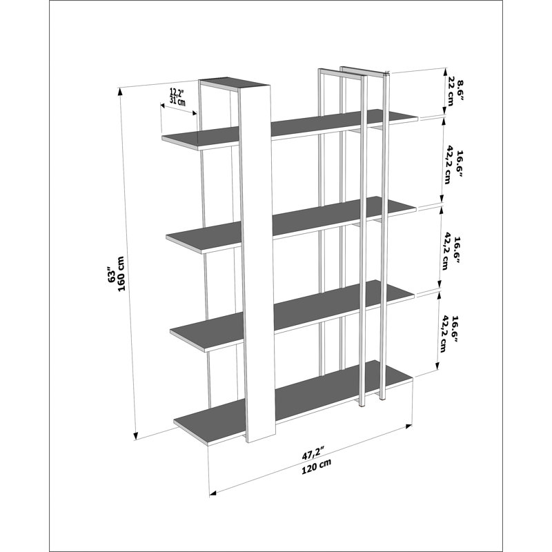 Ostergren 160cm H x 120cm W Stainless Steel Standard Bookcase, White/Gold