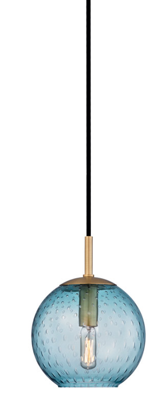 Luminaire suspendu 1 lumière Rousseau, Laiton vieilli, Bleu, H 7,75 PO X L 6 PO X P 6 PO