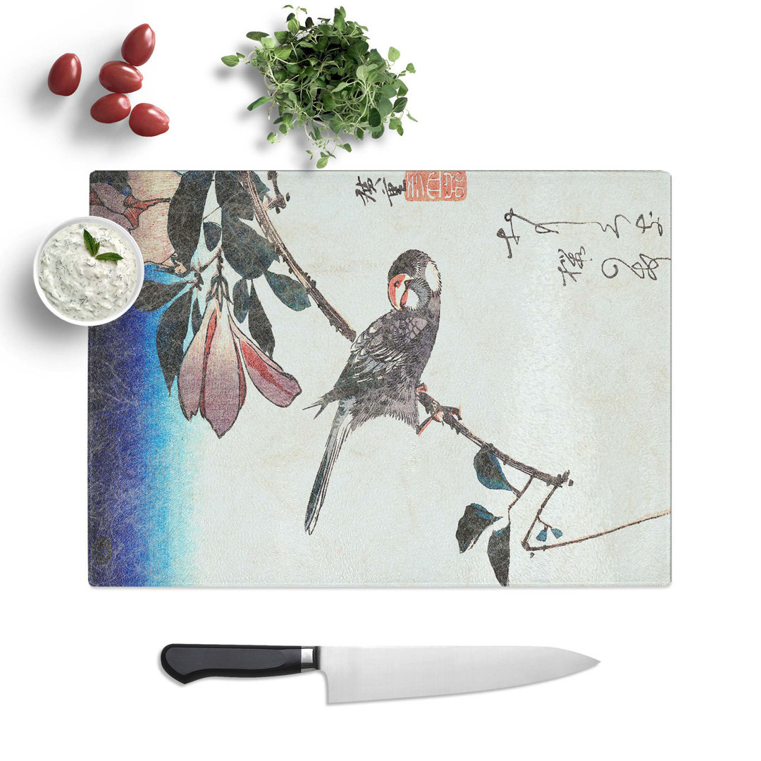 Tempered Glass Bird and Magnolia Flowers Chopping Board