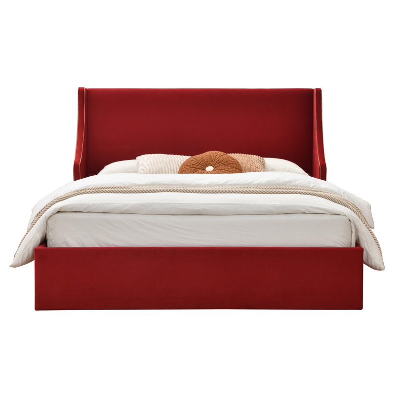 Lit plateforme tapissier avec rangement Linvel, Grand, Velours écarlate
