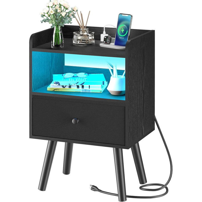 Khrystin 15.7'' W Solid Wood Nightstand, Black